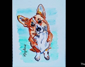 Dog breed prints from original handpainted original watercolor of each breed. Corgi.