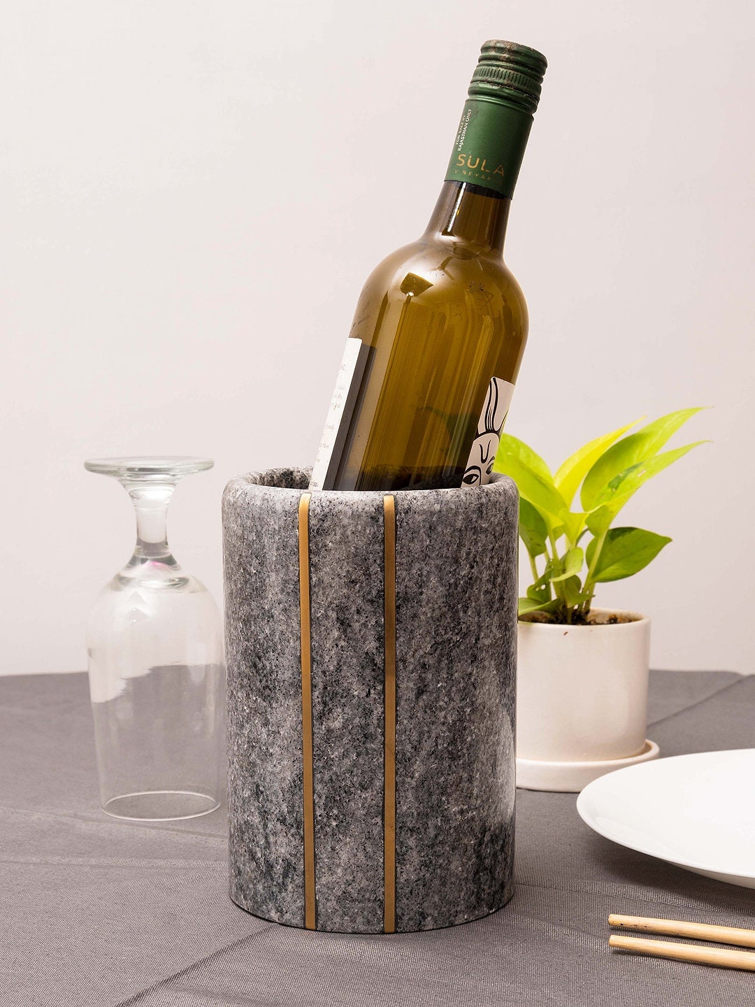 Marble Stone Gray Texture Cylindrical Wine Bottle Chiller flower Vase