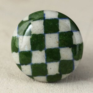 Handmade round green and white checkerboard ceramic cabinet knob | furniture door ceramic knobs |ceramic knob