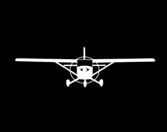 Könnte beinhalten: Weißes Silhouette eines kleinen Flugzeugs vor schwarzem Hintergrund. Das Flugzeug hat einen Propeller, Flügel und ein Heck. Das Design ist einfach und grafisch, geeignet für Luftfahrtbegeisterte oder Grafikdesign-Projekte.