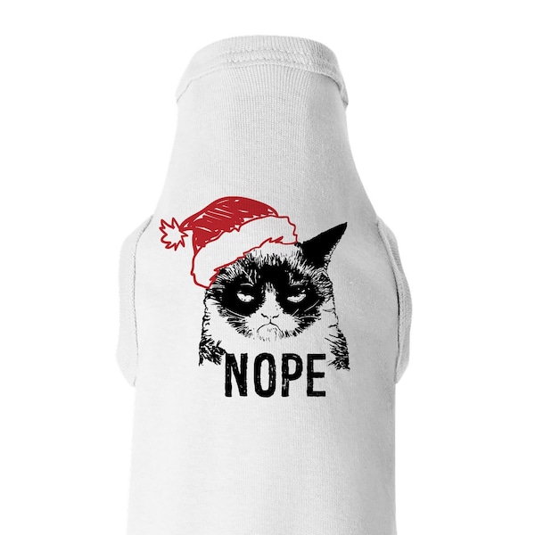 X-mas Grumpy Cat Dog Shirt, NOPE, Christmas Themed, Funny Shirts For Dogs, LOL Dog Shirts, Puppy Tees, Grumpy Cat in a Santa Hat, Not Happy