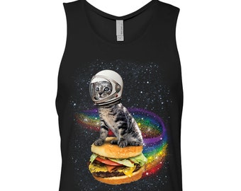 Space Cat Tank, RAINBOW BURGER CAT, Camiseta sin mangas para hombres, Bro Tank, Sin mangas, Tanques divertidos, Camisas divertidas, Orgullo gay, Camiseta Cats in Space, Comida
