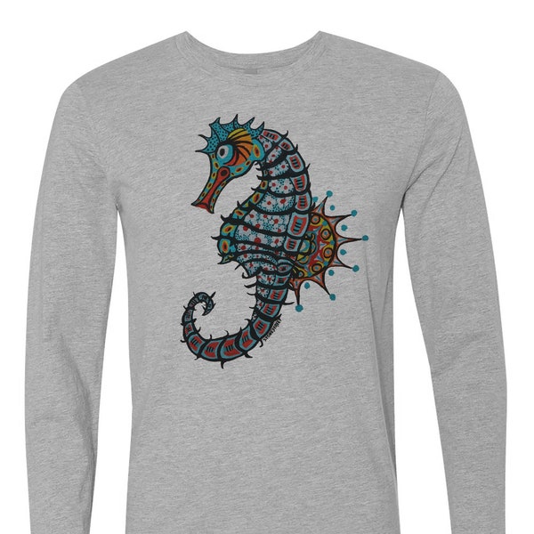 Sea Horse Painting Shirt, SEAHORSE, Unisex Long Sleeve T Shirt, Animal Lover, Clothing, Gender Neutral, Adult Long Sleeve Tees, Ocean Art