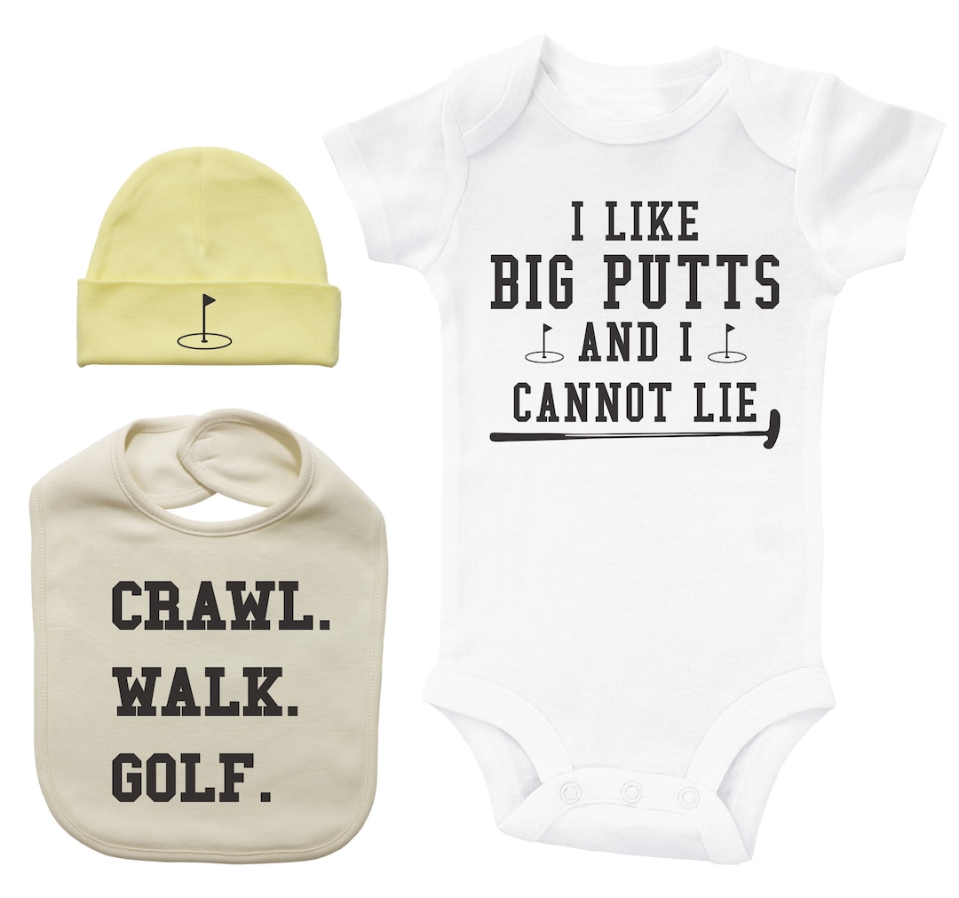 Funny Golf Onesie Set, GOLF BABY BUNDLE Hat Bib & Onesie, White Onesie