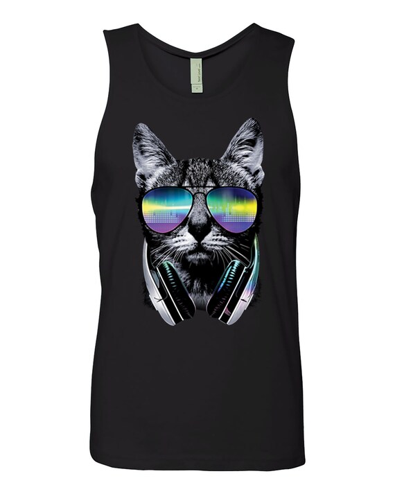 Dj Cat Tank Top DJ CAT Men s Tank Top Bro Tank Sleeveless Funny Tanks Funny Cat Shirts Deejay Cats Headphones Music Cat Tee Tops Etsy
