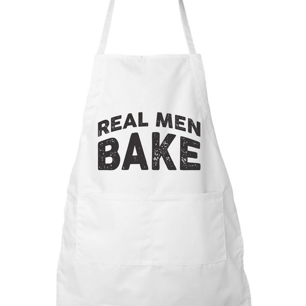 Men's Baking Apron, REAL MEN BAKE, Adjustable Two Pocket Apron, Unisex, Funny Aprons, Gifts for Him, Baking Gift, For Men