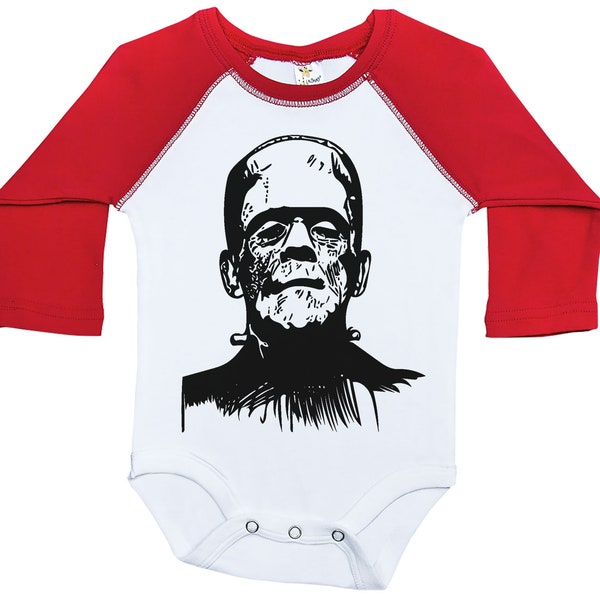 Frankenstein Raglan Onesie®, FRANKENSTEIN, Long Sleeve, Raglan Onesie®, Baby Shower Gift, Raglan Baby Onesie®, Halloween Onesie®, Spooky