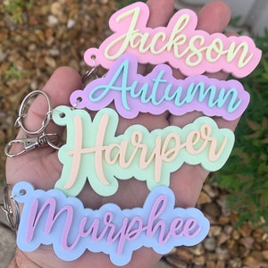 Personalized Keychain - Two-Tone - Custom Pastel Colors & Text - Bag Charm / Key Ring /  Name Tag / Cursive Font with Pastel Colors / Custom