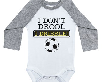 Soccer Raglan Onesie®, I DON'T DROOL I DRIBBLE, Long Sleeve, Raglan Onesie®, Gender Neutral, Baby Shower Gift, Baby Onesie®, Baby, Sport