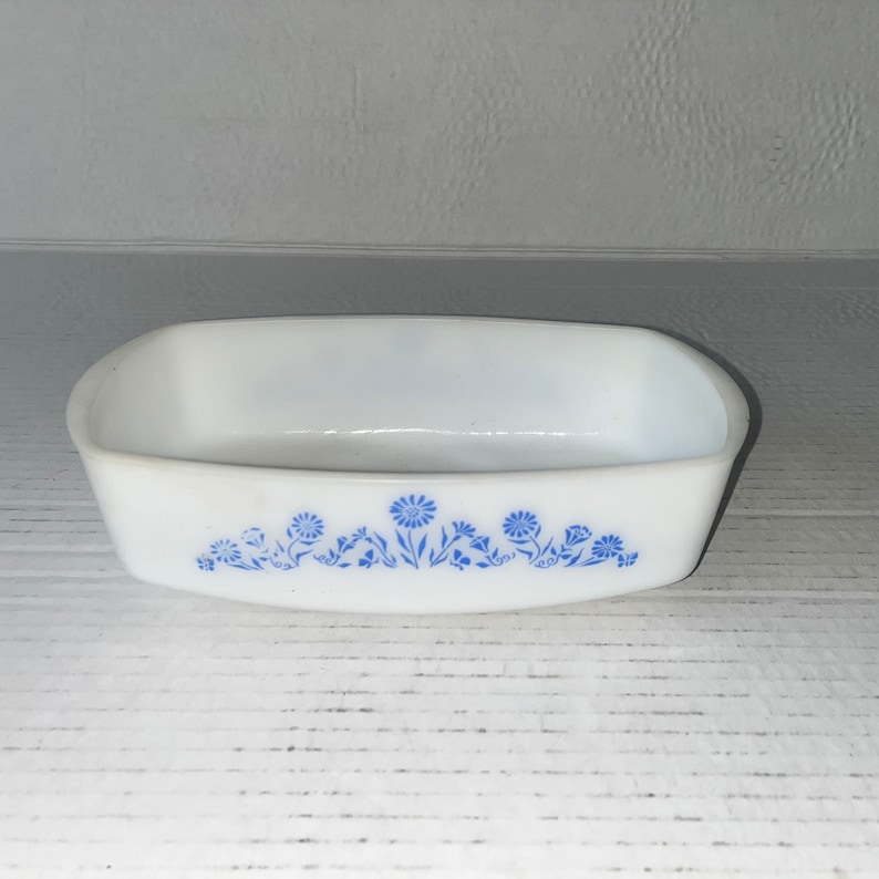 Vintage Corning Ware, Blue Cornflower, Milk White Glass Ovenware, Loaf Pan, Bake Broil, Tray, Pie Plate, Roaster, Plate, Corning Bakeware Federal Co. Loaf Pan