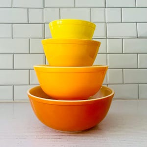 Vintage Pyrex Citrus Daisy Mixing Bowl Set, Gifts for Home, Mixing Bowls 401, 402, 403, 404