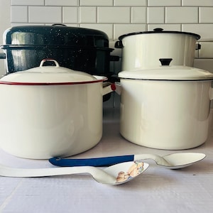Vintage Enamelware, Peltre Stockpot, Replacement Lids, Cottagecore Kitchen, Farmhouse Cookware