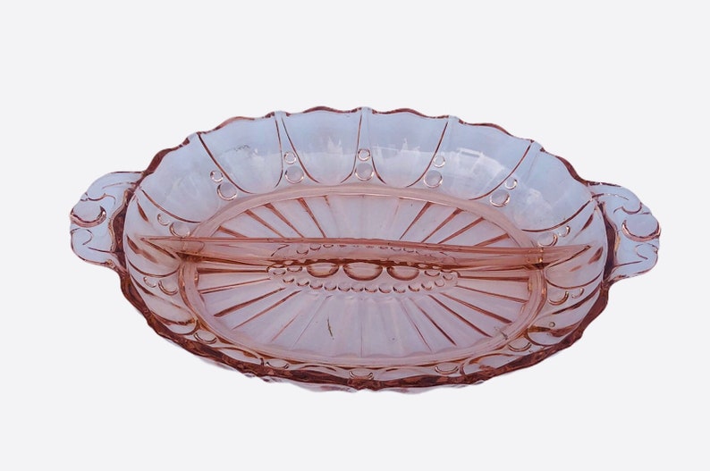 Anchor Hocking Glass, Pink Depression Glass, Relish Dish, Divided