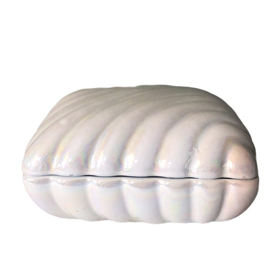Iridescent White Clam Shell Jewelry Box, Trinket Box,… Gem