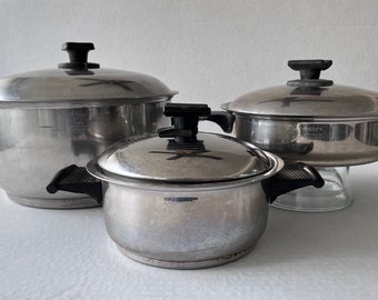 Batería de cocina multicapa vintage Rena Ware, EE. UU., sartén de 3 capas, regalo para el hogar