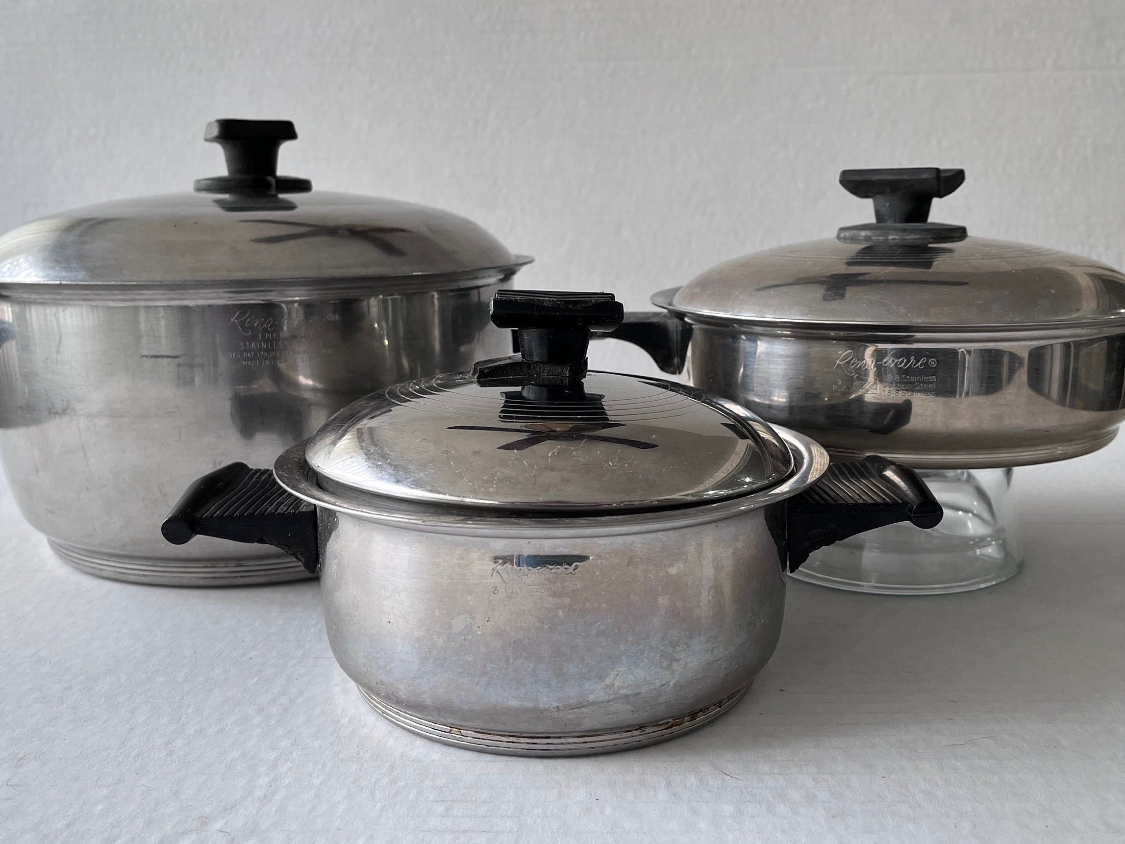 Vintage Rena Ware Multi Ply Cookware, USA 3 Ply Pan, 6 QT Stainless Steel  Stock Pot, 1.5 Liter Pan, 1 QT Pan Vented Lid, 