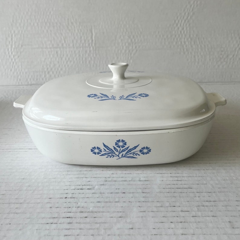 Vintage Corning Ware, Blue Cornflower, Milk White Glass Ovenware, Loaf Pan, Bake Broil, Tray, Pie Plate, Roaster, Plate, Corning Bakeware image 7