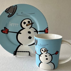 Gibson Designs Brrrr Snowman Warm Wishes, Christmas Plates,  Brrrr Snowman Blue Salad Plate, Mug, Holiday Serveware