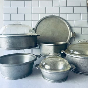 Guardian Service Cookware, Vintage Hammered Aluminum Pots, Collectible Pans, Glass Lid Dutch Oven, USA Cookware, Brutalist Cookware