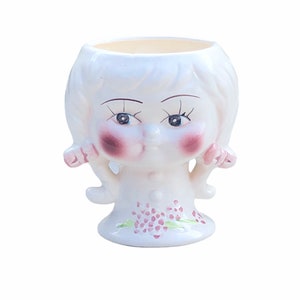 Vintage Head Vase, Girl in Pigtails Planter, Girl Plant Pot, Vintage Girl Head Vase Home Décor