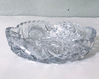 American Brilliant Period, Finger Bowl, Cut Glass, Star Shape and Pinwheel Design.