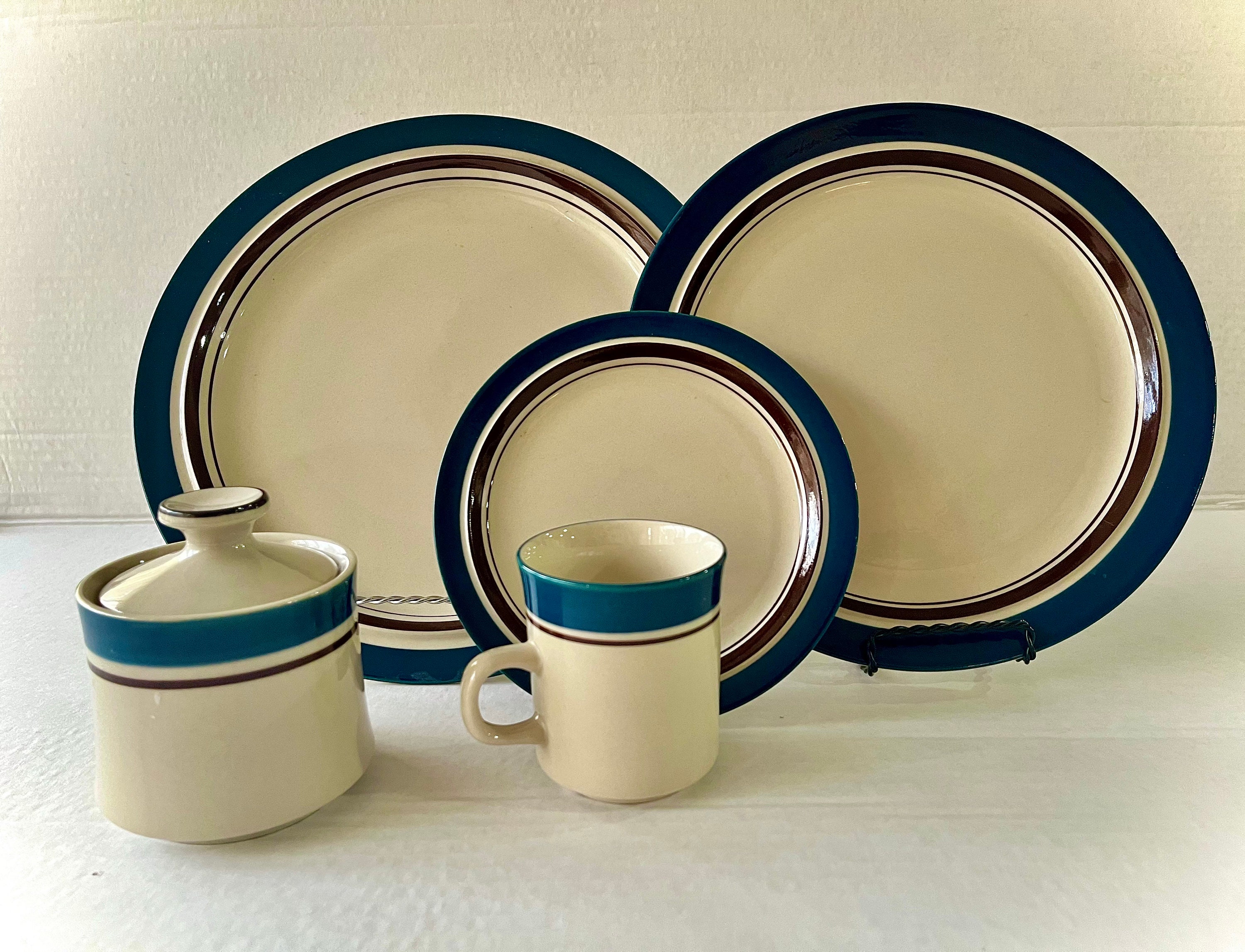 Vintage Carousel Stone Ware By, SANGO # 802 Blue Brown Stripe