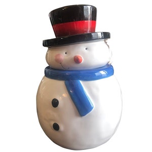 Vintage Sakura Snowman Cookie Jar, Christmas Kitchen Decor, Snowman Kitchen Jar, Holiday Kitchen Decor