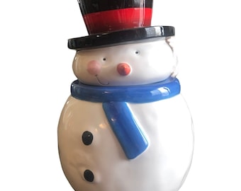Vintage Sakura Snowman Cookie Jar, Christmas Kitchen Decor, Snowman Kitchen Jar, Holiday Kitchen Decor