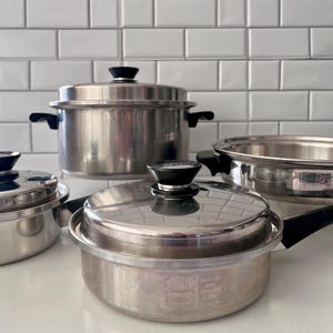 Vintage Amway Queen Stainless Steel Cookware Set, Mid Century Retro Kitchenware