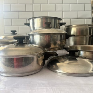 Vintage RENA WARE kookgerei, kookpan, roestvrijstalen 3-laags, kookgerei VS, elektrische koekenpan, 6 liter soeppan, vervangend deksel,
