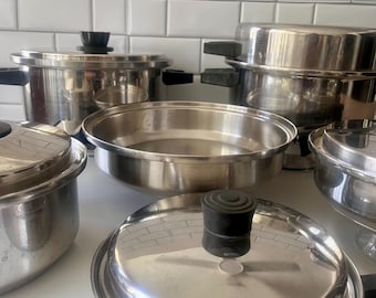 Utensilios de cocina Lustre Craft, de acero inoxidable de triple capa, ollas y sartenes duraderas, ideales para cocinar sin agua, un regalo perfecto para el hogar.