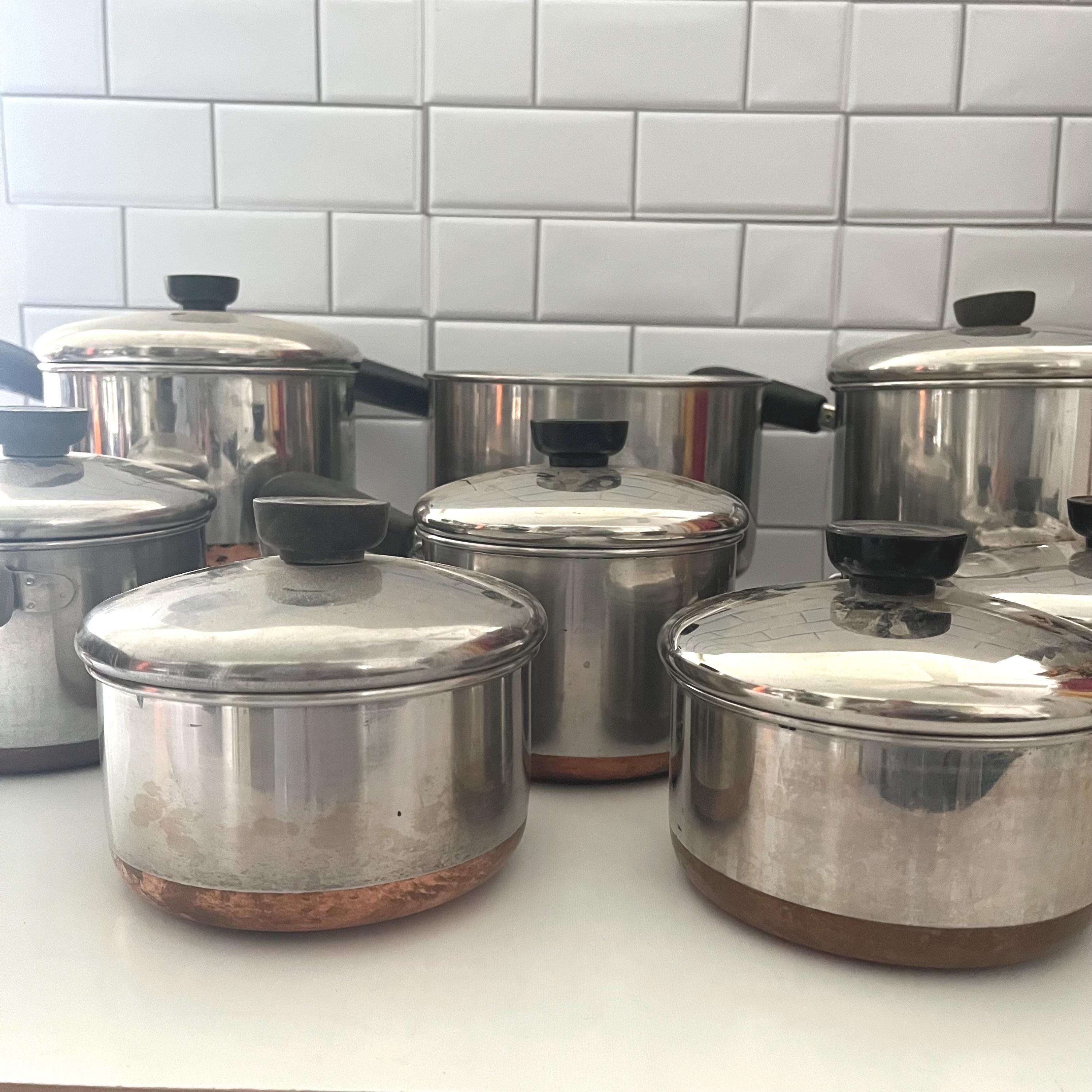 リビアウェア銅底鍋、ヴィンテージ調理器具、1801年製銅張り、ストック