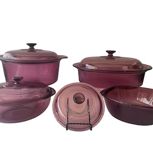 Vintage Visions Corning Glass Cookware, 5 Quart, 4 Quart, 1 Quart Lid, Mexico Glass Bakeware, Pyrex 2 quart Glass Baker, Nesting Bowls