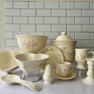 Pfaltzgraff Tea Rose, Milk Bottle, Cup, Saucer, Pedestal Mug, Tree Plate, Spoon Rest, Salad Plate, Bread Tray, Basket Bowl, Salt & Pepper
