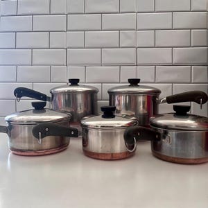 PRE 1968 Revere Ware 1801, Copper Bottom Cookware, Double Ring, Skunk Handle, Pistol Handle, Vintage USA Cookware, Gifts for Her