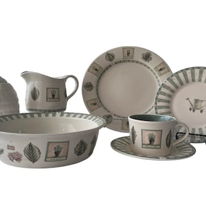 Naturträ av Pfaltzgraff, kanna, såsskål, honungskanna, kopp, fat, mattallrik, salladstallrik, grönsaksskål, vintage amerikansk stengods