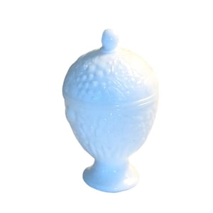 Vintage Avon Vanity Jar, Pedestal Jewelry White Jar, Powder Vanity box with Lid. White Glass Jar, Trinket Box