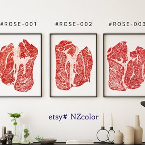 Butcher Meat Cuts Wall Art Set – Digital Kitchen Poster for BBQ Lovers – Printable Steak Chart (3 Pack) || ROSE