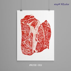 STEAK art print, Butcher shop poster, Printable beef art poster, Butchery art poster, Meat poster, Steak meat digital || ROSE-002