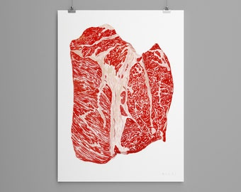 STEAK Kunstdruck, Metzgerei Poster, Printable Rind Kunst Poster, Fleisch Poster, Fleisch Poster, Steak Fleisch digital || ROSE-002