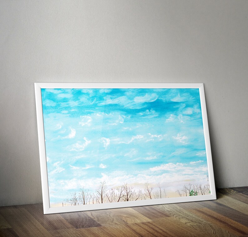 Clouds in the Clear Blue Sky, Clouds Painting, Sky Wall Art Print