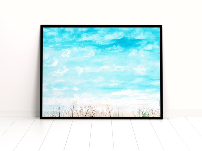 Clouds in the Clear Blue Sky, Clouds Painting, Sky Wall Art Print