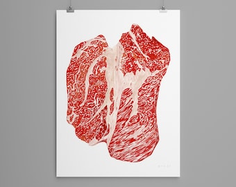 STEAK art print |  Printable art poster, Butcher Shop Poster, Butcher art print, Meat poster, Steak poster, Instant download | ROSE-001