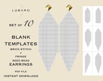 Fringe Earring Bead Chart: Single Brick Stitch Blank Template (PDF to Print)