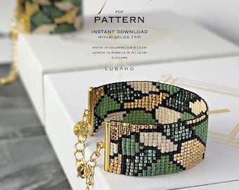 Green Gold Boho Loom Bead Bracelet Pattern: Miyuki Delica Snake Design Animal (PDF) - Serpentina