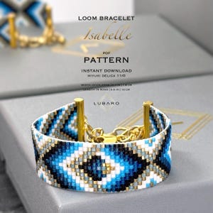 Blue Gold Geometric Loom Bracelet Pattern: Miyuki Delica DIY (PDF Pattern) - Isabelle