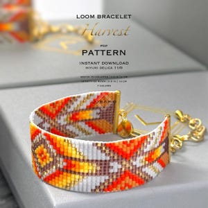 Orange Beaded Loom Bracelet Pattern: Geometric Native Autumn Design (PDF Pattern) - Harvest