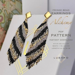 Black Mixed Metals Abstract Seed Bead Fringe Earrings Pattern: Miyuki Delica (PDF Pattern) - Alchemy