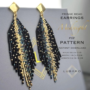 Galaxy Black and Gold Seed Bead Fringe Earrings Pattern: (Instant PDF download) - Midnight