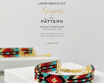 Schwarz Türkis Red Native Loom Armband Muster: Miyuki Delica DIY Perlen (PDF Muster) - Sangria